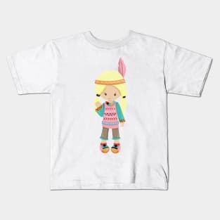 Native American Girl, Cute Girl, Blonde Hair Kids T-Shirt